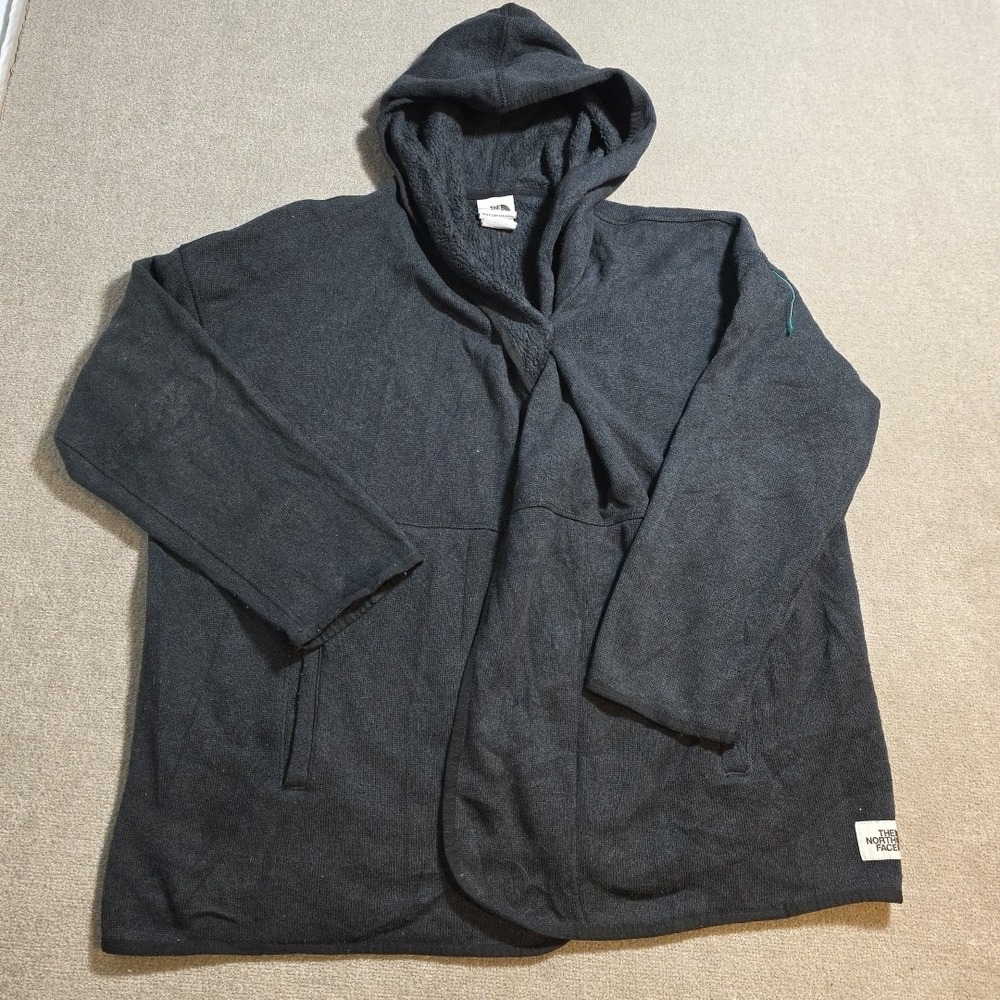 The North Face Sweater Fleece Cardigan Shawl Open Womens Size Large Hooded Black
